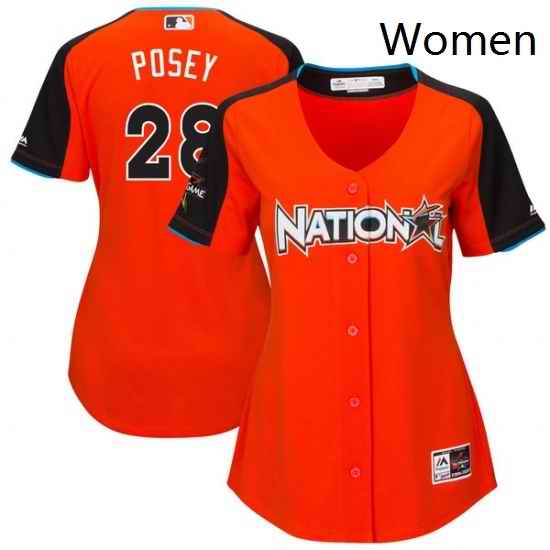 Womens Majestic San Francisco Giants 28 Buster Posey Replica Orange National League 2017 MLB All Star MLB Jersey